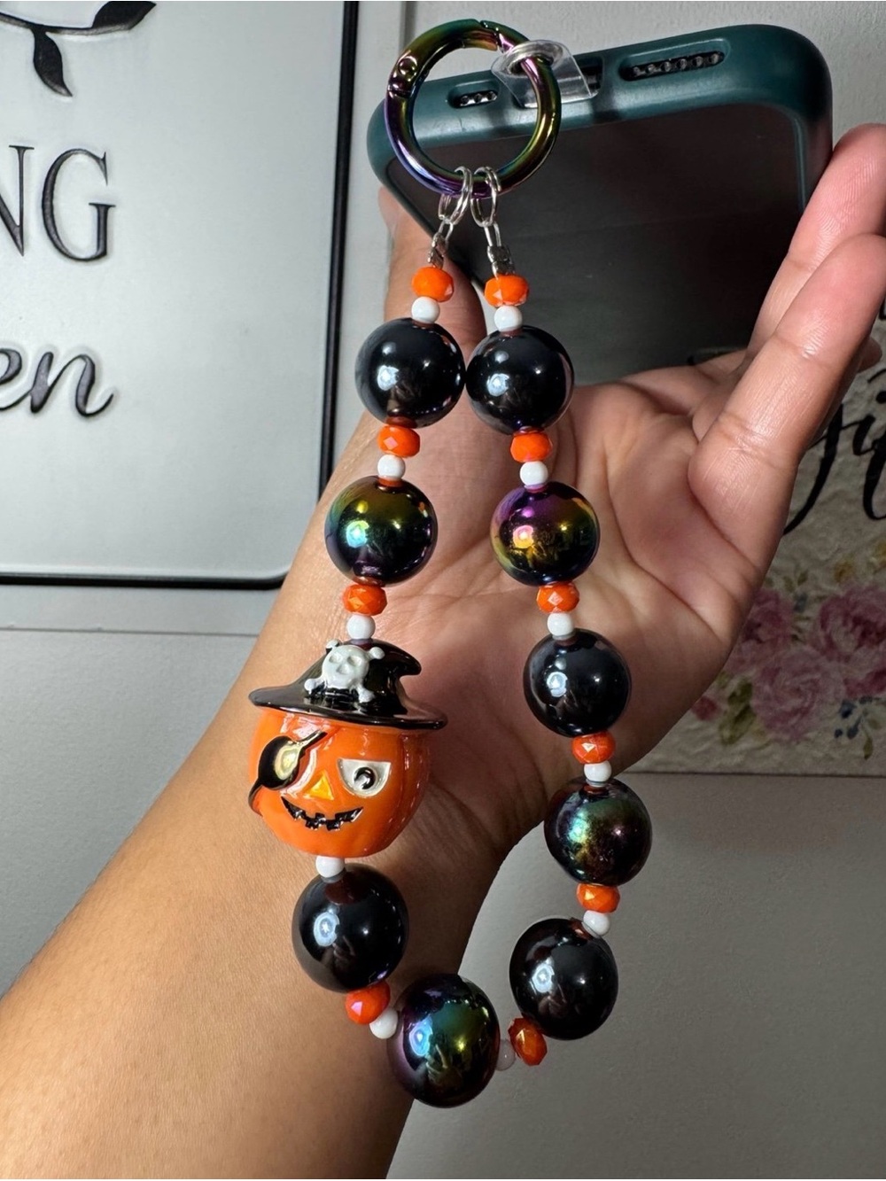 Halloween Pumpkin Pirate Charm Rainbow Chrome Phone/Key/Bag Chain #P546